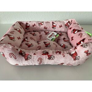 Peanuts Snoopy Small Dog Cat Pet Cozy Cuddler Bed Christmas Pink Candy Cane NEW